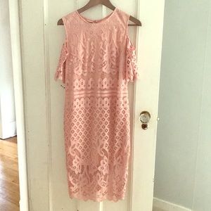 Pink Cold Shoulder Lace Dress